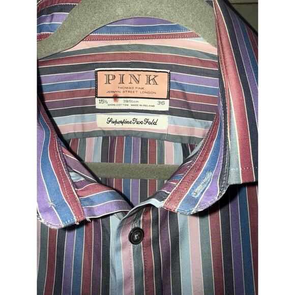 Thomas Pink 15.5 / 36 Cuff Magenta Blue Purple Striped Superfine Two Fold Shirt - Picture 2 of 7